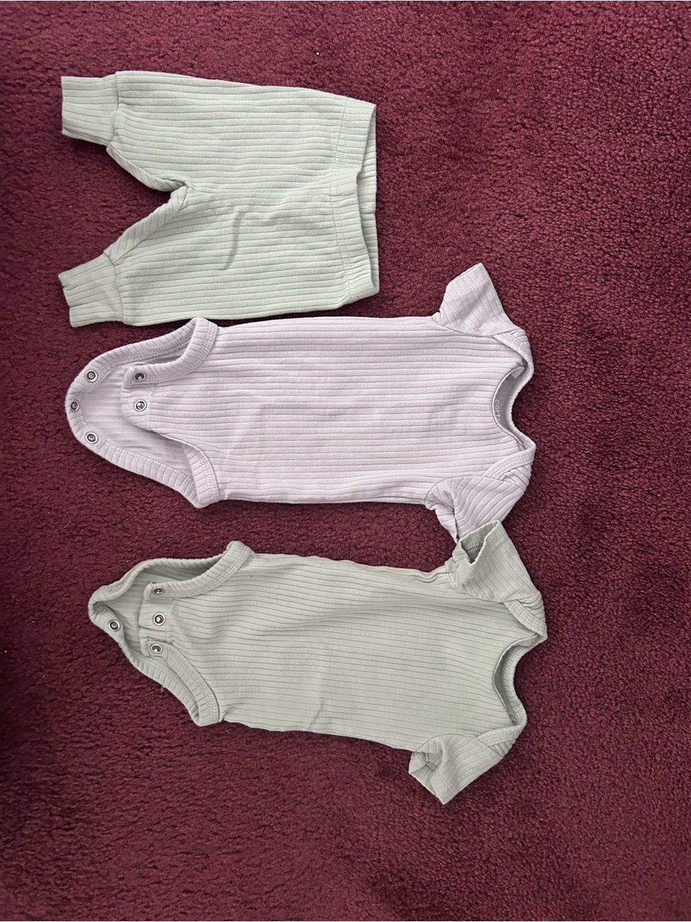 Soft Ribbed Baby One-Piece Bodysuits in Light gray and Sage (Set)